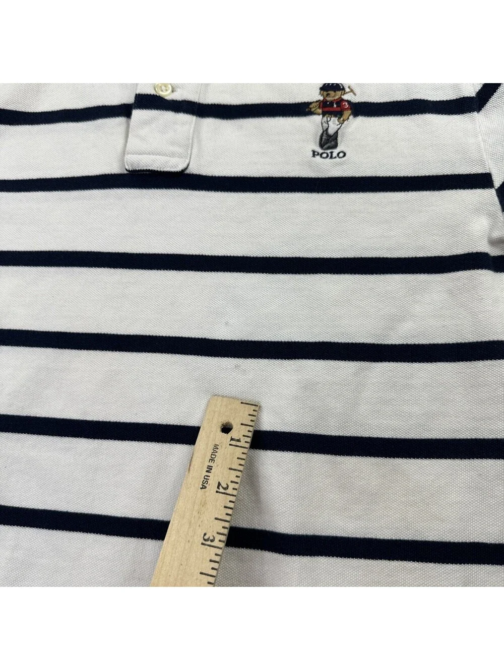 Polo Ralph Lauren Bear Polo Boys XL 18/20 White Stripe Shirt Graphic Classic